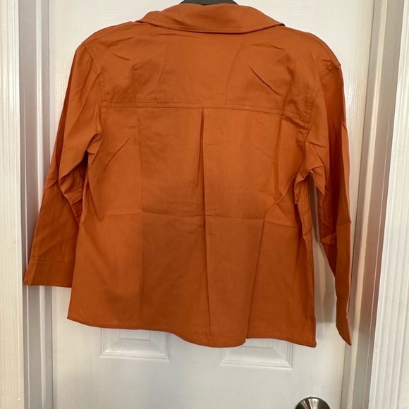 NWT PetalLush Sz M 3/4 sleeve button up shirt front pockets pumpkin colored - Picture 4 of 6